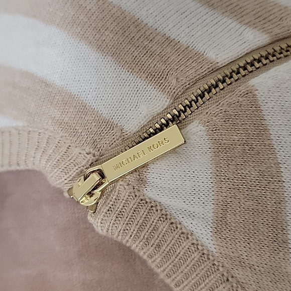 Michael Michael Kors Size M Tan & Ivory Striped Knit Long Sleeve Lightweight Top - Picture 2 of 10